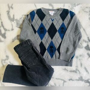 Joe Fresh Skull VNeck Sweater and Old Navy Black Corduroy Jeans - SIZE - 4T Boys